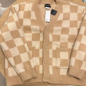 Original Use Checkered Beige Cardigan NWT XL
